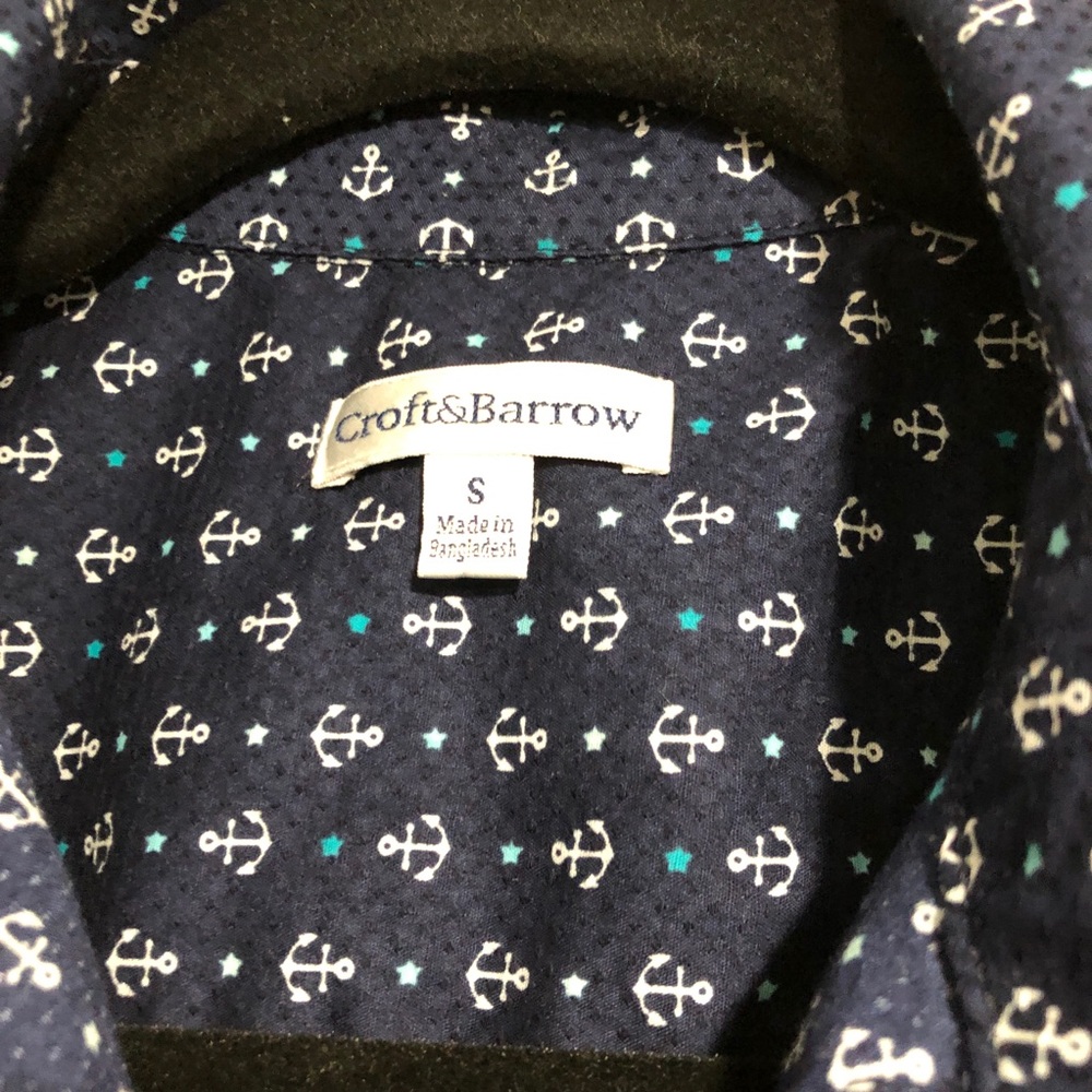 Navy Anchor Print Collared Button Up Top Small - Picture 4 of 4